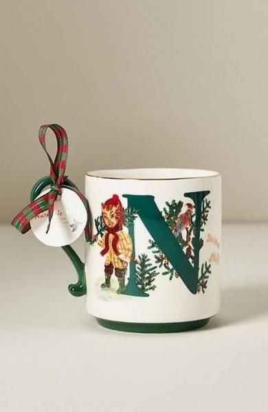 Nathalie Lete Stoneware Holiday Monogram Mug - ANTHROPOLOGY