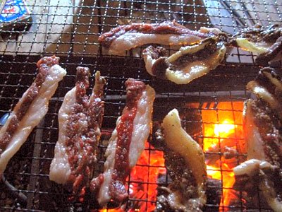 ヒグマスライス肉の網焼き写真