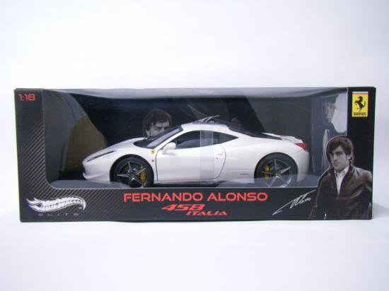 マテルエリート 1/18 フェラーリ 458 Italia（ホワイト）Ｆ.アロンソ | ミニカーの通販ショップ　DDダイキャスト