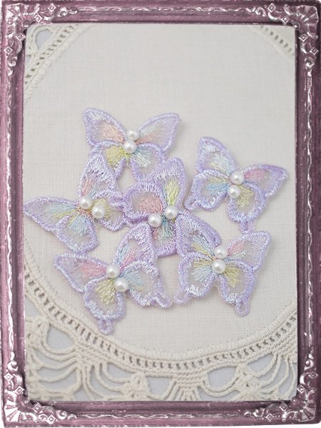 チュール素材 刺繍 蝶々 6枚 * ドールサイズ ハンドメイド素材