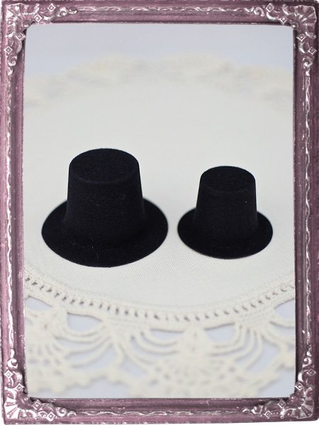 ハンドメイドトップハット型 帽子 黒 5個セット * ドールサイズ ハンドメイド素材 - 小さなドール用ウィッグのお店