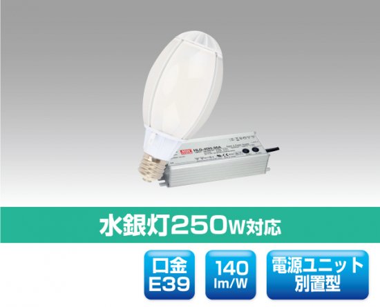 水銀灯250W相当LED、消費電力50W、50,000時間の長寿命！