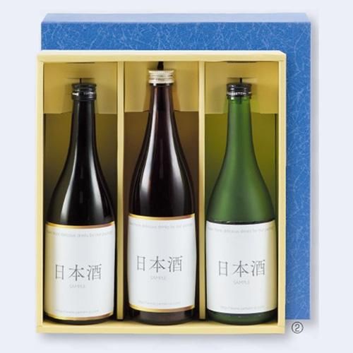屋号必須】日本酒・焼酎用ギフト箱 K-980 地酒(青) 3本 298×270×88mm 1 