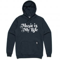 <img class='new_mark_img1' src='https://img.shop-pro.jp/img/new/icons30.gif' style='border:none;display:inline;margin:0px;padding:0px;width:auto;' />101 Apparel "Music Is My Life" スウェットパーカー / ネイビー