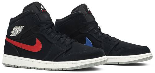 Air jordan 1 mid trainers in 2024 black and white with multicolor swoosh