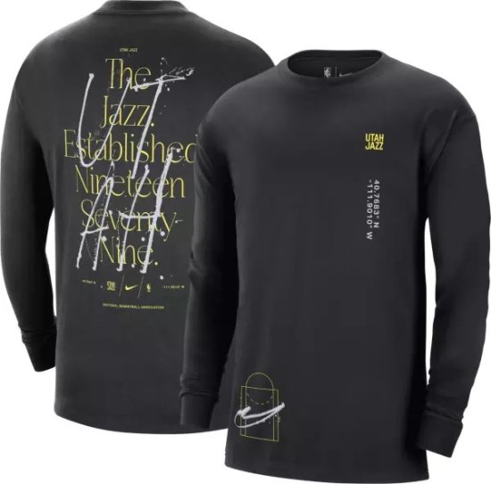 Nike Men's Utah Jazz Black Courtside Max 90 Long Sleeve T-Shirt ᡼