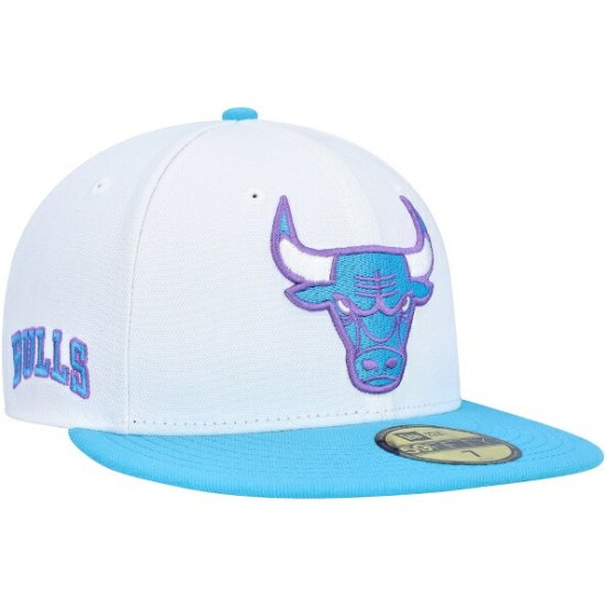 シカゴブルズ ニューエラ（New Era）（ニューエラ） Vice ブルー サイド ワッペン 59FIFTY ぴったりした ハット - ホワイト -  NBAグッズ バスケショップ通販専門店 ロッカーズ