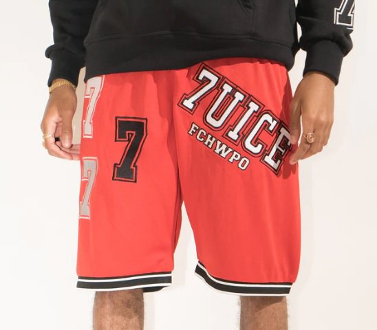 777 7UICE SHORTS: RED (BLACK, WHITE & SILVER) ᡼