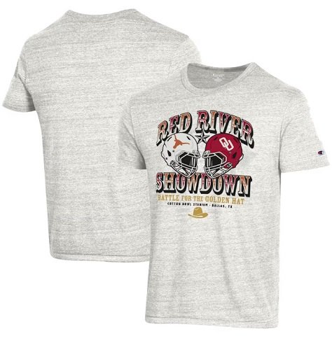 Texas Longhorns vs. Oklahoma Sooners Champion 2022 Red River Showdown Tri-Blend T-Shirt ᡼