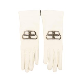 Balenciaga Leather Giant Bb Metal Logo Gloves 'White' ͥ