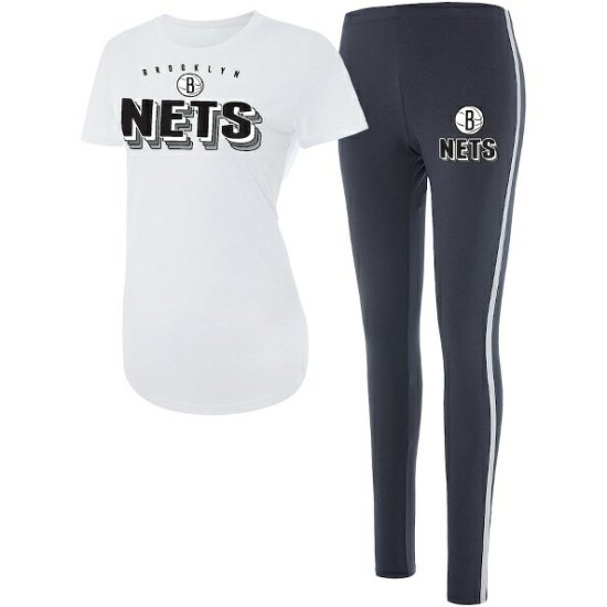 ブルックリンネッツ コンセプト スポーツ レディース Sオンアットa Tシャツ & Leggings スリープ セット - ホワイト/チャコール -  NBAグッズ バスケショップ通販専門店 ロッカーズ