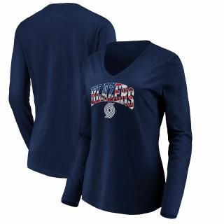 ポートランドトレイルブレイザーズ レディース バナー ウェーブ Vネック ロングスリーブ Tシャツ