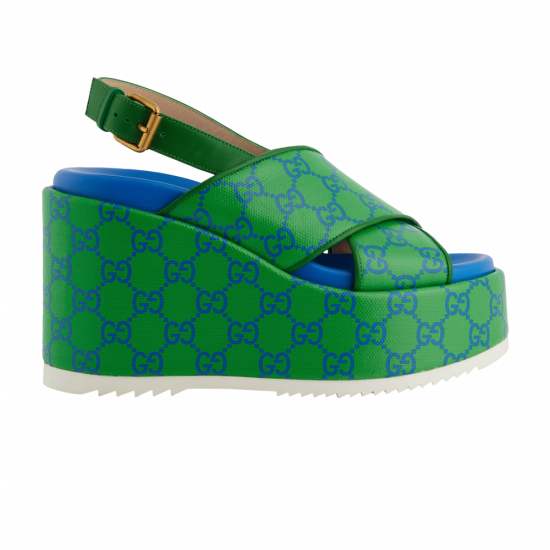 Gucci Wmns GG Supreme Platform Sandal 'Green Blue' ᡼