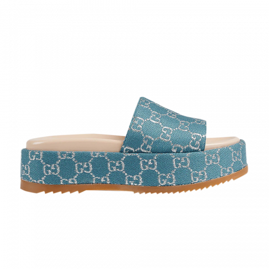 Gucci Wmns GG Lame Flatform Slide Sandal 'Blue' ᡼