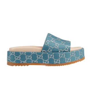 Gucci Wmns GG Lame Flatform Slide Sandal 'Blue' ͥ