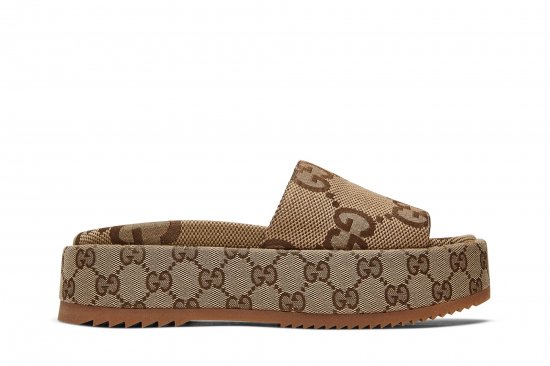 Gucci Wmns GG Lame Platform Slide Sandal 'Camel Monogram' ᡼