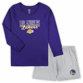 ロサンゼルス・レイカーズ コンセプト スポーツ レディース プラス サイズ ロングスリーブ Tシャツ & パンツ スリープ セット - パープル/ヘザー グレー