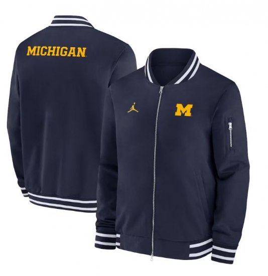 Michigan Wolverines Jordan Brand 2024 Sideline Full-Zip Bomber Jacket - Navy
 ᡼1