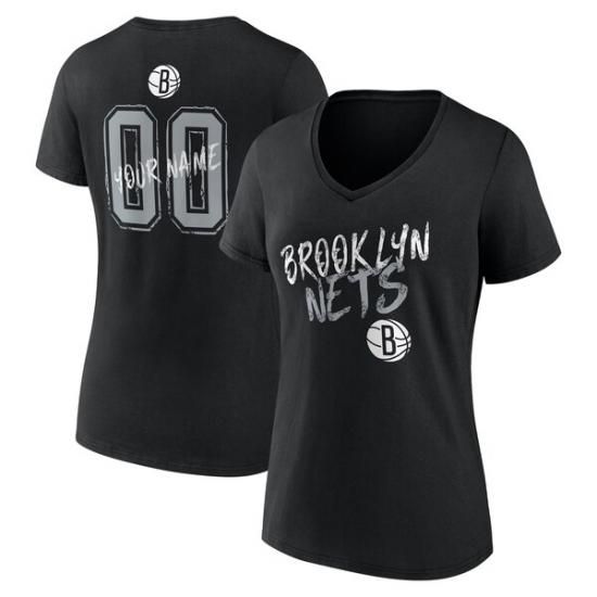 ブルックリンネッツ レディース Hustle カスタム Vネック Tシャツ - ブラック イメージ1