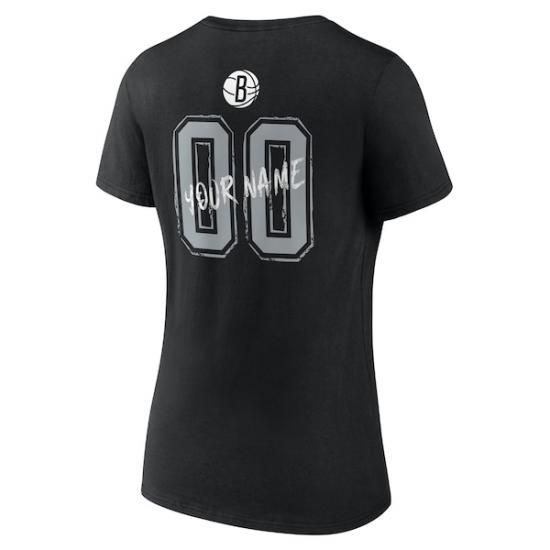 ブルックリンネッツ レディース Hustle カスタム Vネック Tシャツ - ブラック イメージ3