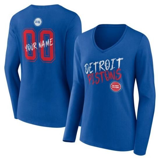 デトロイトピストンズ レディース Hustle カスタム ロングスリーブ Vネック Tシャツ - ブ イメージ1