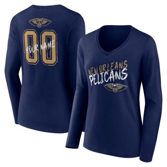 ニューオーリンズペリカンズ レディース Hustle カスタム ロングスリーブ Vネック Tシャツ  イメージ1