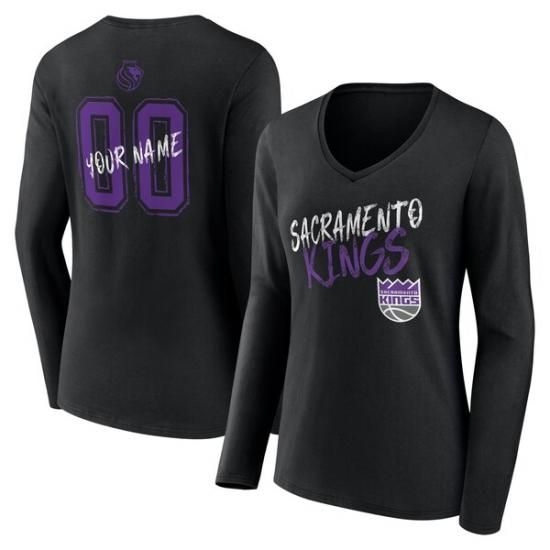 サクラメントキングス レディース Hustle カスタム ロングスリーブ Vネック Tシャツ - ブ イメージ1