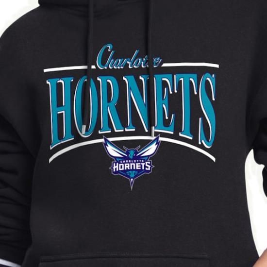 シャーロットホーネッツ スターター レディース アーチ ストライプ フリース パーカー - ブラック イメージ3