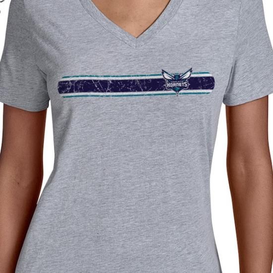 シャーロットホーネッツ スターター レディース チーム ストライプ Vネック Tシャツ - グレー イメージ3