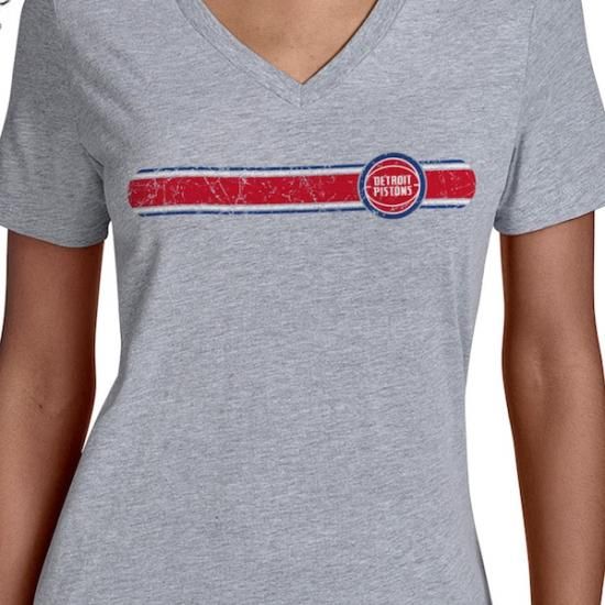 デトロイトピストンズ スターター レディース チーム ストライプ Vネック Tシャツ - グレー イメージ3
