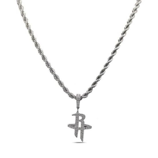 ヒューストンロケッツ GLD 14K ホワイト ゴールド ロゴ ペンダント & 20
