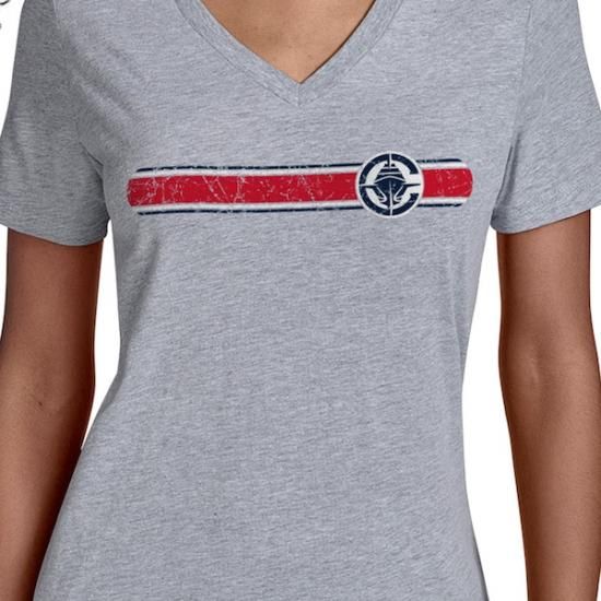 ロサンゼルスクリッパーズ スターター レディース チーム ストライプ Vネック Tシャツ - グレー イメージ3