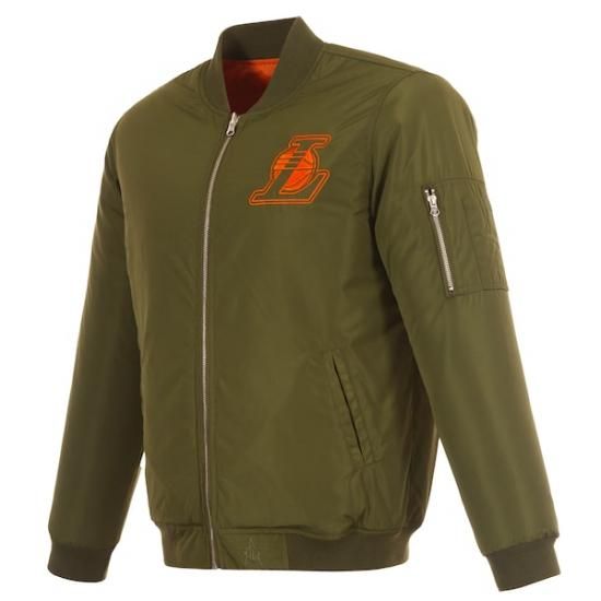 ロサンゼルス・レイカーズ JH デザイン ナイロン フル-ジップ Bomber ジャケット - グリ イメージ2