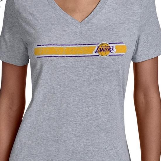 ロサンゼルス・レイカーズ スターター レディース チーム ストライプ Vネック Tシャツ - グレー イメージ3