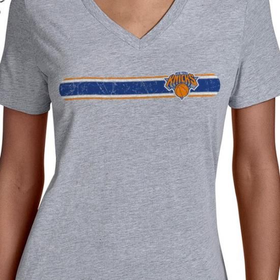ニューヨークニックス スターター レディース チーム ストライプ Vネック Tシャツ - グレー イメージ3