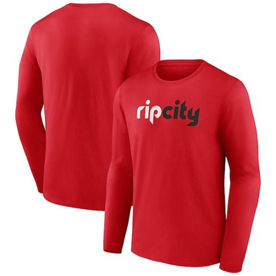 ポートランドトレイルブレイザーズ オルタネート ロゴ ロングスリーブ Tシャツ - レッド イメージ1