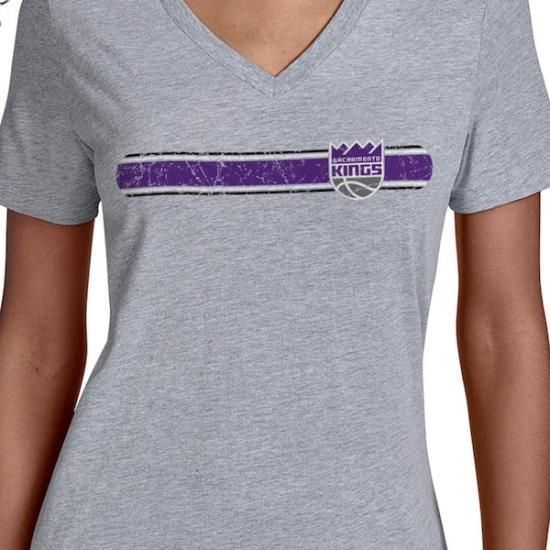 サクラメントキングス スターター レディース チーム ストライプ Vネック Tシャツ - グレー イメージ3