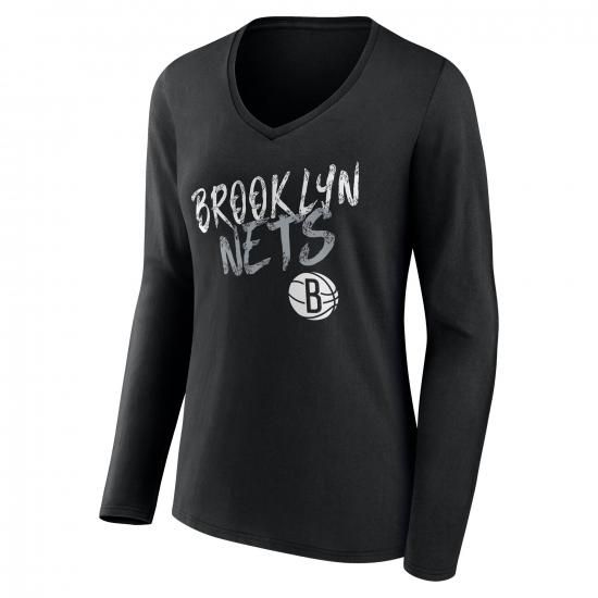 ブルックリンネッツ レディース Hustle カスタム ロングスリーブ Vネック Tシャツ - ブラ イメージ2