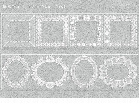 切って貼って使える！PETテープ -レースフレーム四角と丸（白蕾丝2）