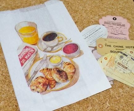No.49 フランス マルシェ袋 クロワッサン柄のパン袋 ホワイト