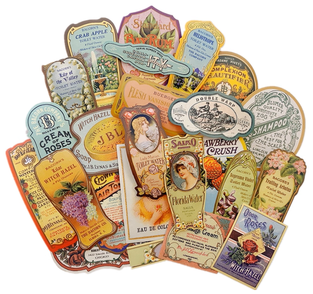 海外紙物　アンティーク　Perfume ラベルステッカー　3種　大量　300枚 莫利?的信 アンティーク 雑貨 手書き英文 デザイン