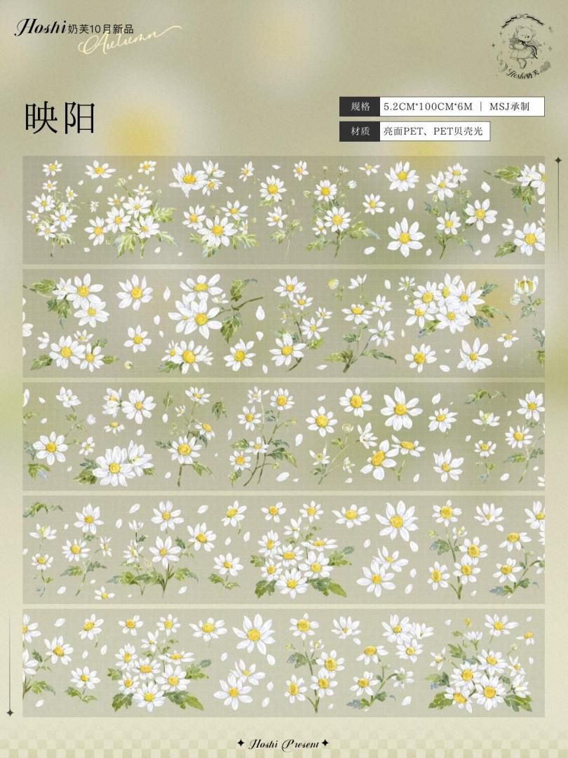 贝壳光 雏菊听风 5cm×5m 100cm/loop 海外マスキングテープ 贝壳光 雏菊听风 5cm×5m 100cm/loop 海外マスキングテープ
