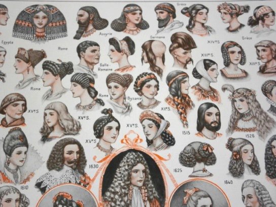 フランスアンティーク おもしろい髪型のイラスト画 アンティーク画