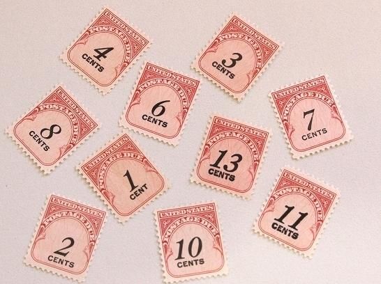 レア】アメリカ 不足料切手 未使用 10枚 postage due stamps