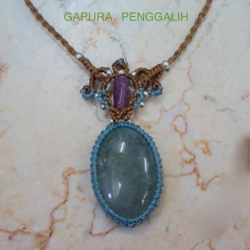 アクアマリン,ルビー マクラメ編みネックレス- ヒーリングシルバー