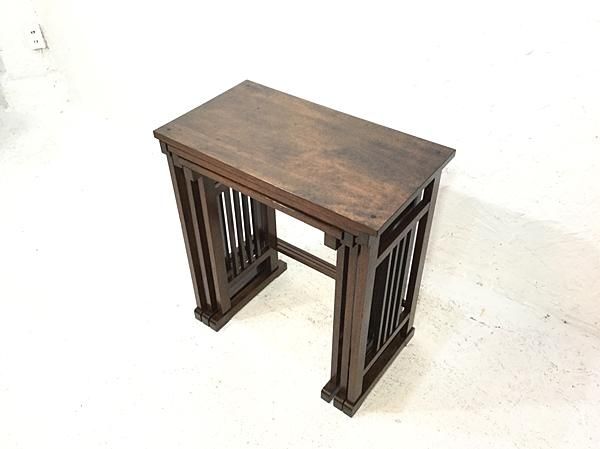 英国アンティーク木製ネストテーブル3台/収納式机サイドテーブル飾り棚