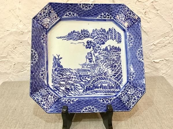 印判角皿(風景) - ブルーパロット｜京都のアンティーク食器