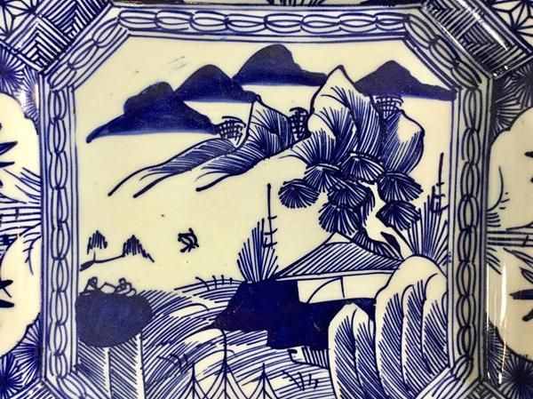中皿 手描染付皿京山仙人図 直径約19センチ×5枚【