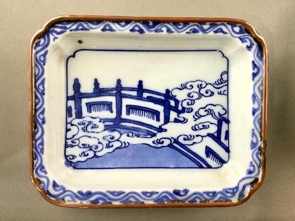 アンティーク　六角　飾皿　大皿プレート　レトロ　骨董品 昭和レトロ 印判『ヨーロッパ城人物風景図』 楕円形大型絵皿