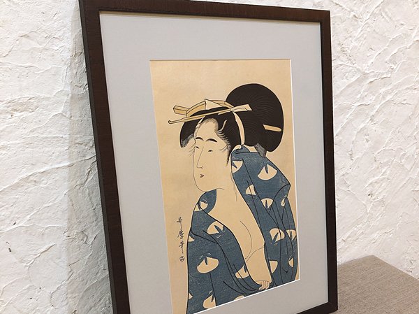 古版画 喜多川歌麿「湯上り美人図」雲母刷り - 骨董・アンティーク